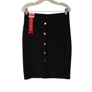 Maze Collection SCUBA Pencil Skirt Levanta Cola Black Career Button Large NEW